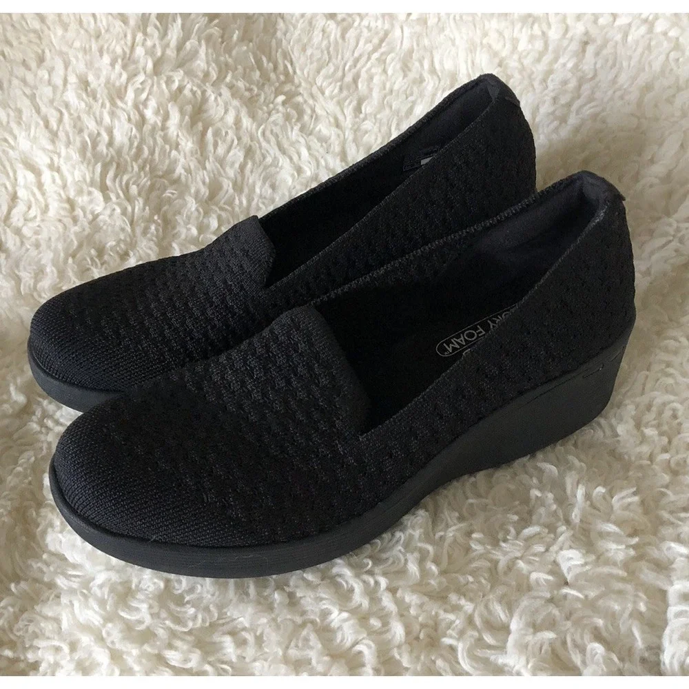 Skechers Womens Air - Cooled Memory Foam Washable Knit Slip Ons Black Shoes 7.5